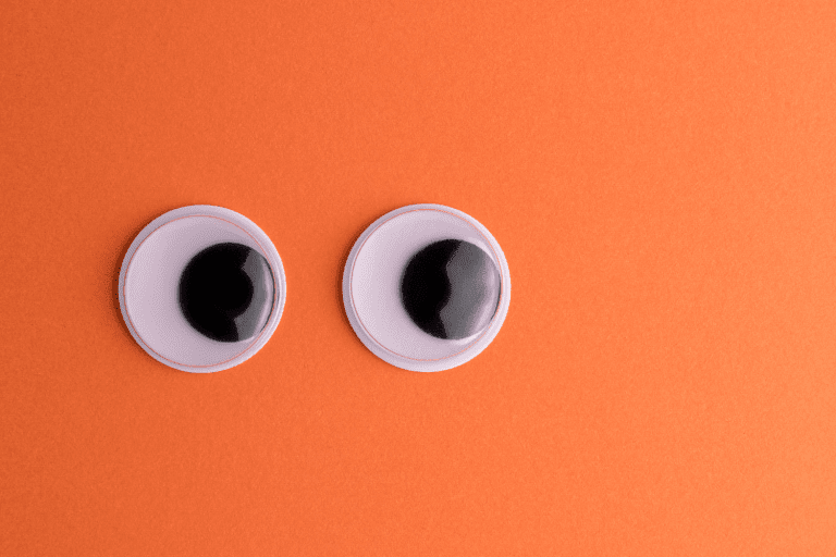 2 plastic eyes on a orange background representing visibility